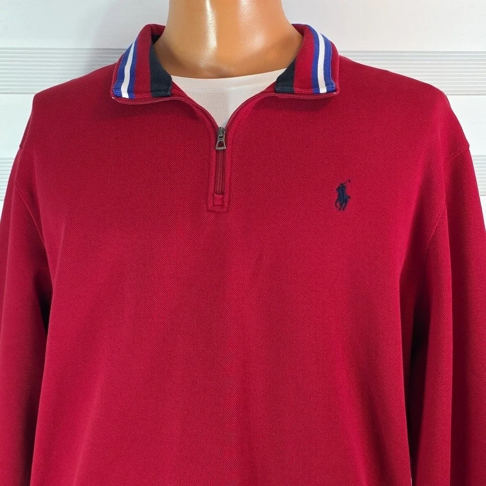 Polo Ralph Lauren 1/4 Zip Luxury Pullover Red Navy Pony Men's Size US XL Red...